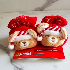 Make the Season Bright My First Christmas Booties w Striped Hat Bear 0-6 MOS